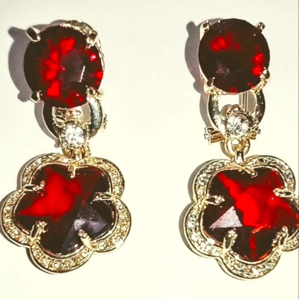 Gold Plated CZ/Ruby Earrings